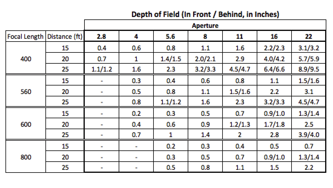 Field Size Chart